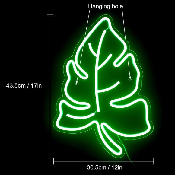 Neon Monstera Green Leaf Light Summer Spring Wall/Room/Outdoor/Porch/Window Deco - Picture 3 of 6